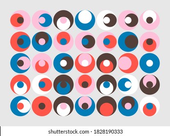 Modern geometric abstract pattern design with simple geometrical shapes and basic colorful forms. Great for use in poster arts, web design, branding presentation, album print, fashion texture and etc.