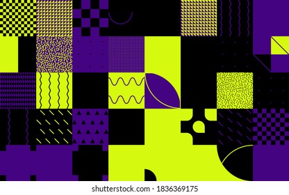 Modern geometric abstract pattern design with simple geometrical shapes and basic colorful forms. Great for use in poster arts, web design, branding presentation, album print, fashion texture and etc.