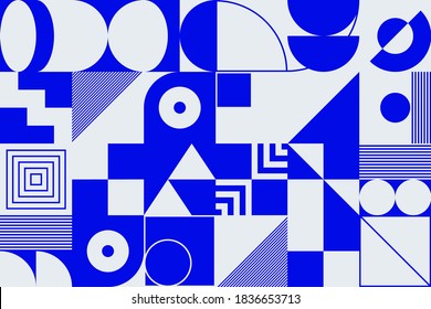 Modern geometric abstract pattern design with simple geometrical shapes and basic colorful forms. Great for use in poster arts, web design, branding presentation, album print, fashion texture and etc.