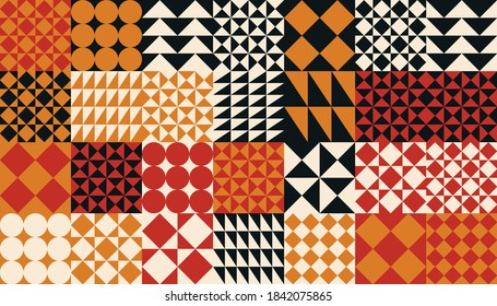Modern geometric abstract pattern design with simple geometrical shapes and basic colorful forms. Great for use in poster arts, web design, branding presentation, album print, fashion texture and etc.