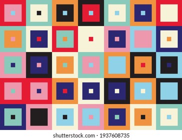 Modern geometric abstract pattern design with simple geometrical shapes and basic colorful forms. Great for use in poster arts, web design, branding presentation, album print, fashion texture and etc.