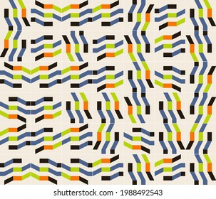 Modern geometric abstract pattern design with simple geometrical shapes and basic colorful forms. Great for use in poster arts, web design, branding presentation, album print, fashion texture and etc.
