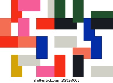 Modern Geometric Abstract Pattern Design With Simple Geometrical Shapes And Basic Colorful Forms. Great For Use In Poster Arts, Web Design, Branding Presentation, Album Print, Fashion Texture And Etc.