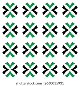 A modern geometric abstract seamless pattern featuring black and green floral shapes. Ideal for textile designs, wallpapers, or digital backgrounds.