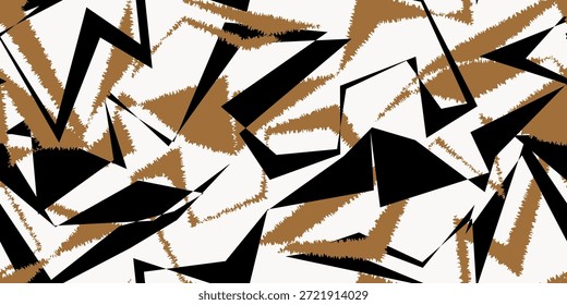 Modelo inconsútil geométrico abstracto moderno con los acentos negros y dorados en un fondo blanco. Ilustración vectorial