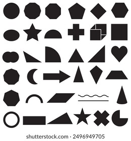 Modern geometric abstract shapes in minimal style. Brutalism basic forms, lines, eye, circles and patterns, art vector set.