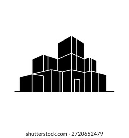 Modern geometric architectural building complex silhouette vector illustration for urban planning construction company and real estate branding
