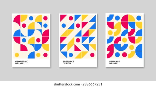 Modern geometric art background. Abstract circle, triangle and square pattern. Abstract colored pattern set. Vector illustration