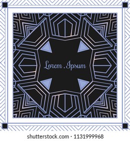 Modern geometric art deco frame element decoration with blue color line on white and black background