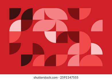 A modern geometric artwork featuring red and pink semicircles in a structured grid. The abstract pattern blends symmetry and fluidity, creating a bold, elegant, and contemporary visual composition.