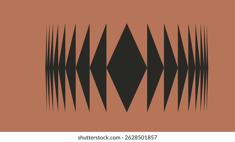 Modern geometric artwork with sharp black diamonds on a terracotta background. Ideal for branding, digital art, and creative projects.