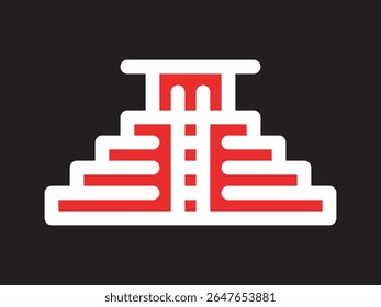 Modern Geometric Aztec Pyramid Minimalist Symbol Icon On Black Background