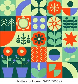 Modern geometric background. Abstract nature shapes. Bauhaus. Seamless pattern.