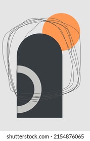 Modern geometric background. Boho style. Geometric shapes with texture. Modern aesthetic figures. Neutral geometric art. Boho abstraction. Minimalism.