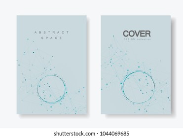 Modern geometric background with connected lines and dots. Business, science, medicine and technology brochure design.