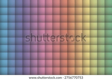 A modern geometric background featuring a repetitive grid of 3D-effect squares with rainbow colors