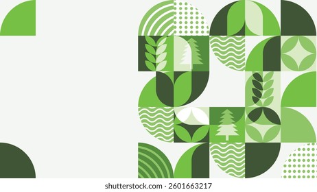 Modern Geometric Background. Green Background With Environmental Theme. Simple Green Background With Plant Concept