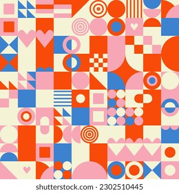 Modern geometric background with hearts	
