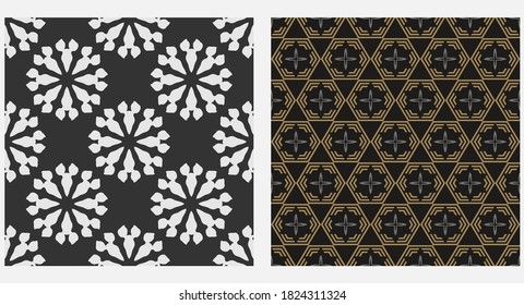 Modern geometric background patterns. Colors: black, white, gold. Vector image.