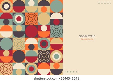 A modern geometric background with retro-style circular patterns on the left and minimalist beige space with text on the right, ideal for creative design layouts.