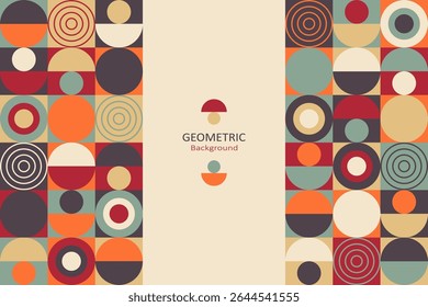 A modern geometric background with retro-style circular patterns as a frame and a minimalist beige space with text at the center, ideal for creative design layouts.