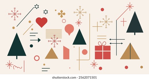 Modern geometric background that transitions the festive charm of Christmas into the romantic essence of Valentine's Day. Start with a Christmas inspired design