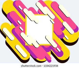 Modern geometric background with various rounded shapes in color with a square frame in the center. Vector illustration