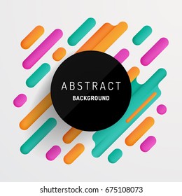 Modern geometric background with various rounded shapes in color. Circle frame with text. Abstract banner. Vector illustration of dynamic composition.