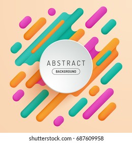 Modern geometric background with various rounded shapes in color. Circle frame with text. Abstract banner. Vector illustration of dynamic composition.