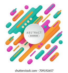 Modern geometric background with various rounded shapes in color. Circle frame with text. Abstract banner. Vector illustration of dynamic composition.