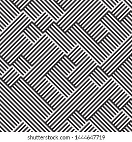 Modern geometric background. Vector seamless texture. A repeating pattern with interwoven lines. Ratio between foreground and background (black and white lines) is 50%:50%.