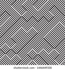 Modern geometric background. Vector seamless texture. A repeating pattern with interwoven lines. Ratio between foreground and background (black and white lines) is 50%:50%.
