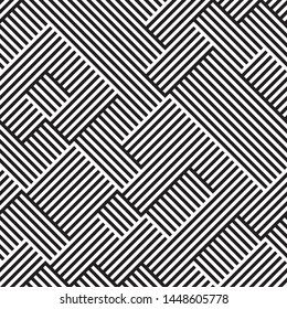 Modern geometric background. Vector seamless texture. A repeating pattern with interwoven lines. Ratio between foreground and background (black and white lines) is 50%:50%.