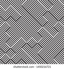 Modern geometric background. Vector seamless texture. A repeating pattern with interwoven lines. Ratio between foreground and background (black and white lines) is 50%:50%.