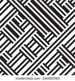 Modern geometric background. Vector seamless texture. A repeating pattern with interwoven lines. Ratio between foreground and background (black and white lines) is 50%:50%.
