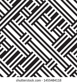 Modern geometric background. Vector seamless texture. A repeating pattern with interwoven lines. Ratio between foreground and background (black and white lines) is 50%:50%.
