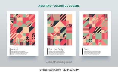 Modern geometric backgrounds. Abstract vector colorful design covers. Good use for covers, posters, brochures, books, postcards, voucher, booklets, flyers etc.