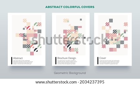 Modern geometric backgrounds. Abstract vector colorful design covers. Good use for covers, posters, brochures, books, postcards, voucher, booklets, flyers etc.