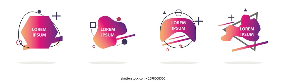 Modern geometric badges set. Colorful vector gradient shapes composition. Trendy minimal design. 3D futuristic style 