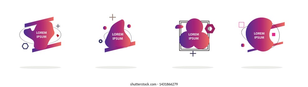 Modern geometric badges set. Colorful vector gradient shapes composition. Trendy minimal design. 3D futuristic style 