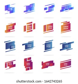 Modern geometric badges set. Colorful vector gradient shapes composition. Trendy minimal design. 3D graphic futuristic style 