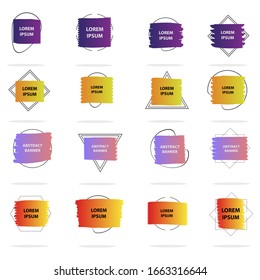 Modern geometric badges set. Colorful vector gradient shapes composition. Trendy minimal design. 3D graphic futuristic style 