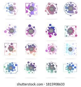 Modern geometric badges set. Colorful vector gradient shapes composition. Trendy minimal design. 3D graphic futuristic style 