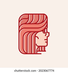 
Modern, Geometric Beauty Woman Face Wearing Glasses Line Icon Character Logo Vector
