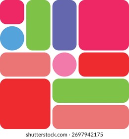 Diseño geométrico moderno de cuadrícula bento con rectángulos redondeados, Botón y bloques de color dinámicos Vector