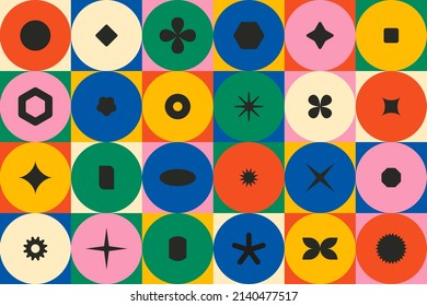 Modern Geometric Bold Pattern. Bauhaus Inspired Minimalist Primitive Block, Brutalism Simple Shapes. Vector Illustration