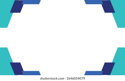 Modern geometric border background with blue and teal angular shapes framing the sides. Clean white center perfect for text, headers, or presentation use in a professional layout.