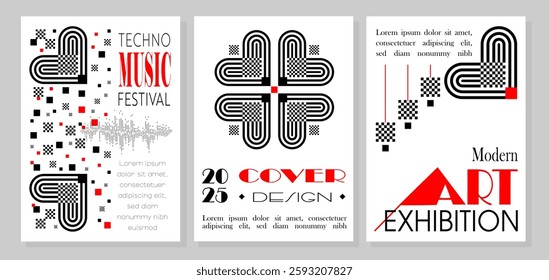 Modern Geometric Brochure Template, Abstrac line shape, Modern Art and Festival Cover in black and red color