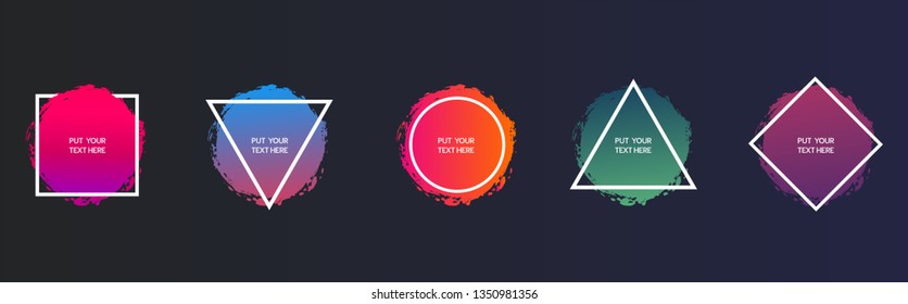 Modern geometric and brush gradient sale banner. Vector illustration of abstract colorful flash sale banner made of different simple shapes with round dotted halftone pattern vector.