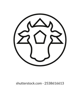 Design moderno de símbolo de cabeça de touro geométrico em preto e branco.